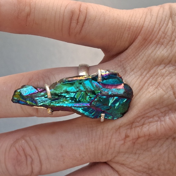 New Rainbow Titanium Crystal Quartz 925 Silver Statement Ring. - Picture 4 of 16